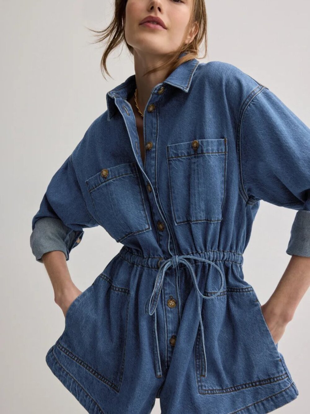 PAIGE Dark Blue Denim Utility Jumpsuit Romper